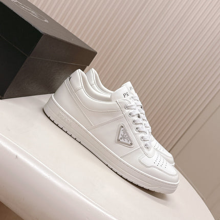 PRADA 25S DOWNTOWN SNEAKERS IN WHITE CALFSKIN SILVER HARDWARE