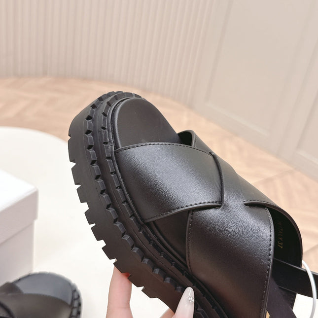 PRADA 25S CRISSCROSS SANDALS IN BLACK CALFSKIN
