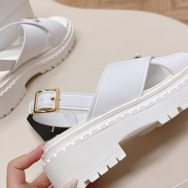 PRADA 25S SANDALS IN WHITE CALFSKIN LOGO GOLD HARDWARE