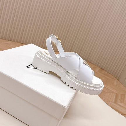 PRADA 25S SANDALS IN WHITE CALFSKIN LOGO GOLD HARDWARE