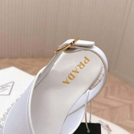 PRADA 25S SANDALS IN WHITE CALFSKIN LOGO GOLD HARDWARE
