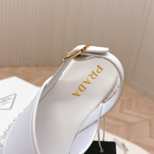 PRADA 25S SANDALS IN WHITE CALFSKIN LOGO GOLD HARDWARE