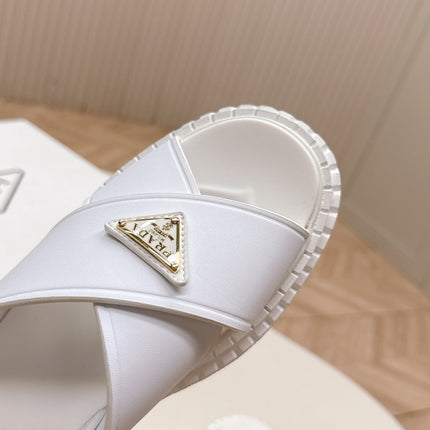 PRADA 25S SANDALS IN WHITE CALFSKIN LOGO GOLD HARDWARE