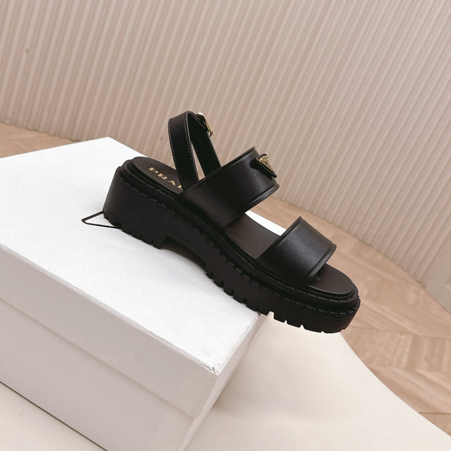 PRADA 25S SANDALS IN BLACK CALFSKIN LOGO