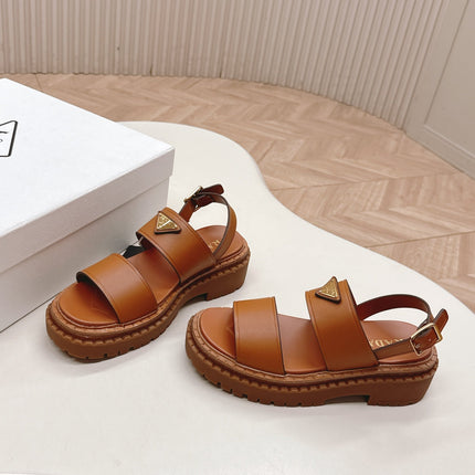 PRADA 25S SANDALS IN LIGHT TAN CALFSKIN LOGO