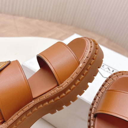 PRADA 25S SANDALS IN LIGHT TAN CALFSKIN LOGO