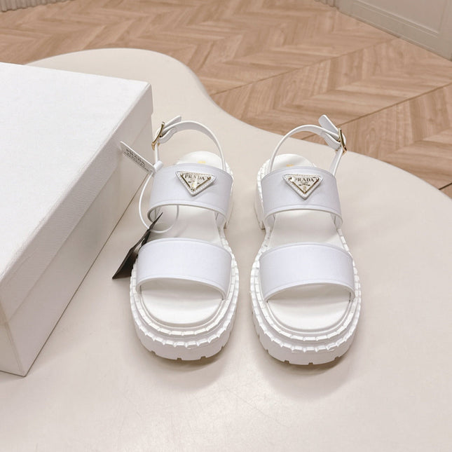 PRADA 25S SANDALS IN WHITE CALFSKIN LOGO