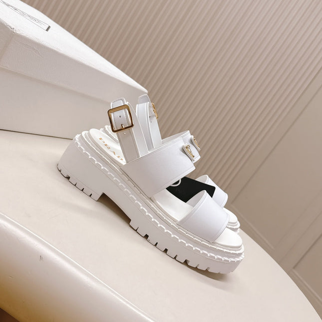 PRADA 25S SANDALS IN WHITE CALFSKIN LOGO