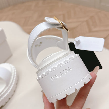 PRADA 25S SANDALS IN WHITE CALFSKIN LOGO