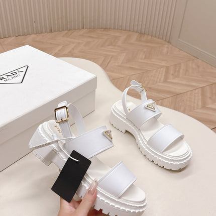 PRADA 25S SANDALS IN WHITE CALFSKIN LOGO