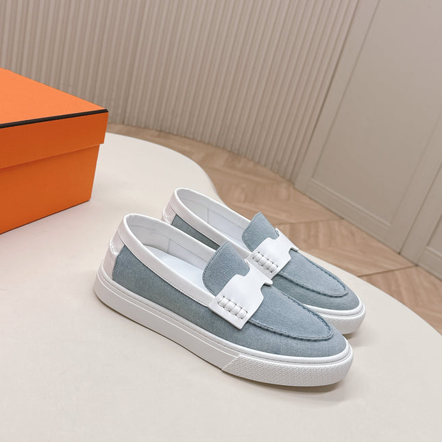 HM 25S SLIP-ON IN BLUE DENIM AND WHITE LAMBSKIN