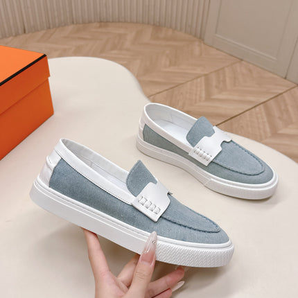 HM 25S SLIP-ON IN BLUE DENIM AND WHITE LAMBSKIN