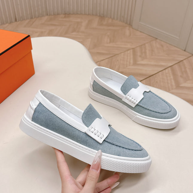 HM 25S SLIP-ON IN BLUE DENIM AND WHITE LAMBSKIN