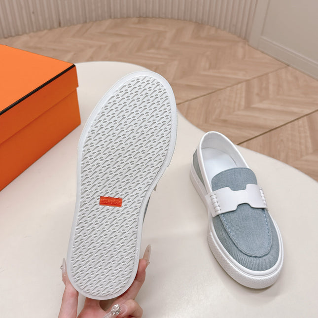 HM 25S SLIP-ON IN BLUE DENIM AND WHITE LAMBSKIN