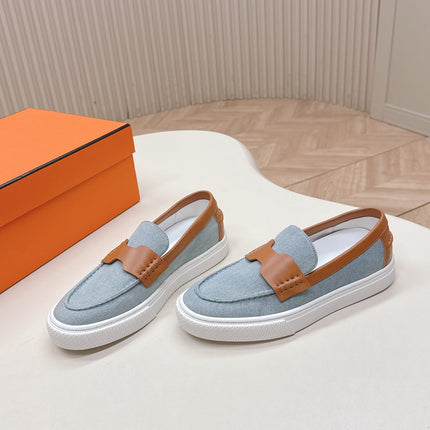 HM 25S SLIP-ON IN BLUE DENIM AND BROWN LAMBSKIN