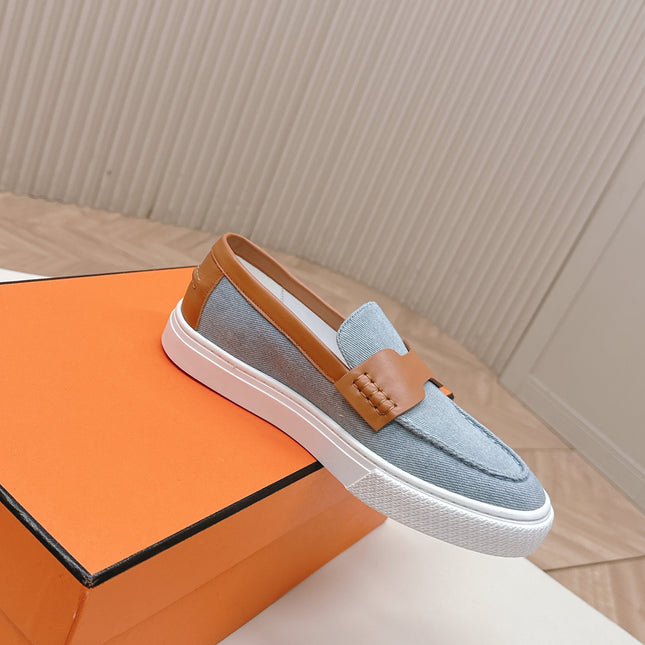 HM 25S SLIP-ON IN BLUE DENIM AND BROWN LAMBSKIN