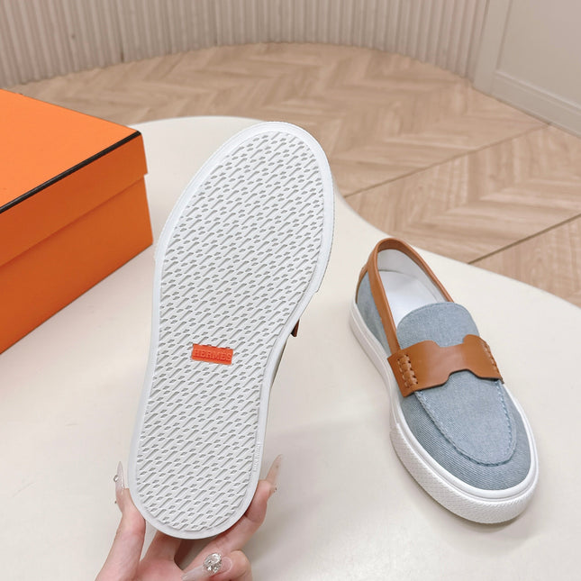 HM 25S SLIP-ON IN BLUE DENIM AND BROWN LAMBSKIN