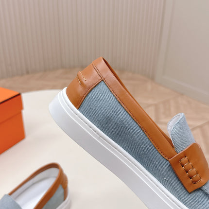 HM 25S SLIP-ON IN BLUE DENIM AND BROWN LAMBSKIN