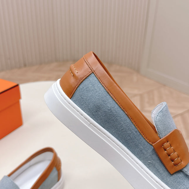 HM 25S SLIP-ON IN BLUE DENIM AND BROWN LAMBSKIN