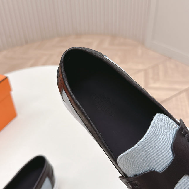 HM 25S SLIP-ON IN BLUE DENIM AND BLACK LAMBSKIN
