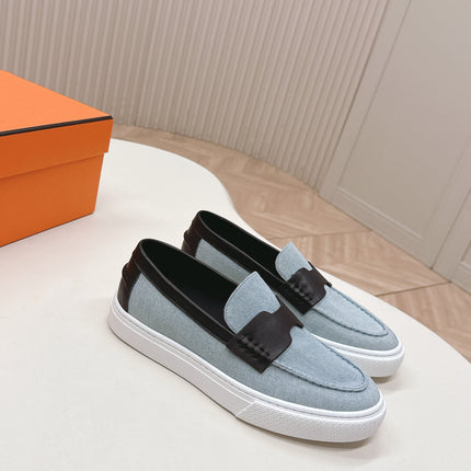 HM 25S SLIP-ON IN BLUE DENIM AND BLACK LAMBSKIN