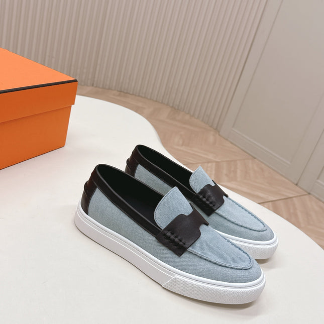 HM 25S SLIP-ON IN BLUE DENIM AND BLACK LAMBSKIN