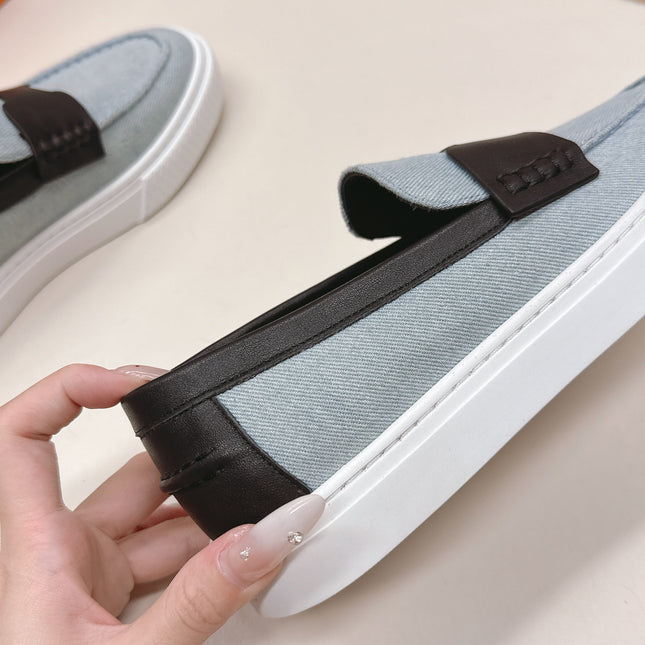 HM 25S SLIP-ON IN BLUE DENIM AND BLACK LAMBSKIN