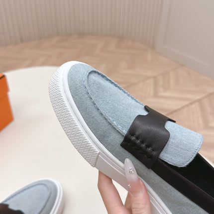 HM 25S SLIP-ON IN BLUE DENIM AND BLACK LAMBSKIN