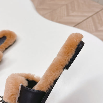 HM 25S ORAN SANDAL IN CLAY ORANGE SHEARLING WITH SILVER HARDWARE
