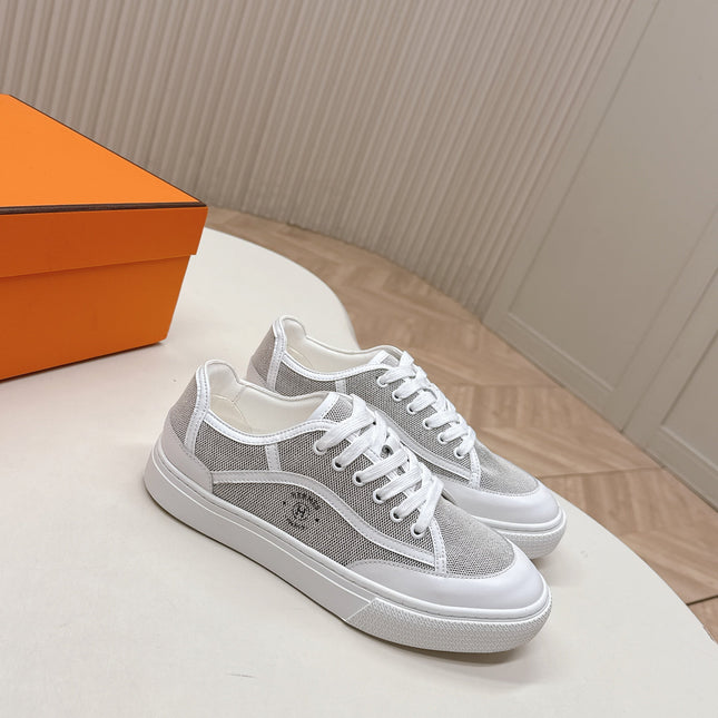 HM 25S SNEAKER LOW SPORTS IN GREY CANVAS MIX WHITE LAMBSKIN