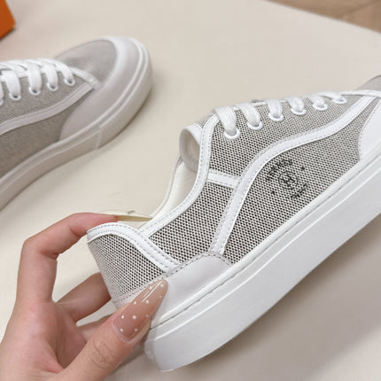 HM 25S SNEAKER LOW SPORTS IN GREY CANVAS MIX WHITE LAMBSKIN