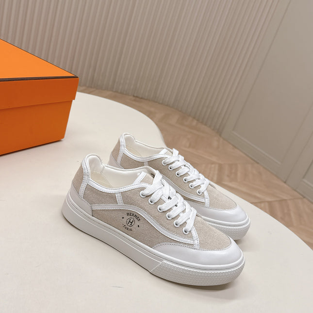 HM 25S SNEAKER LOW SPORTS IN BEIGE CANVAS MIX WHITE LAMBSKIN