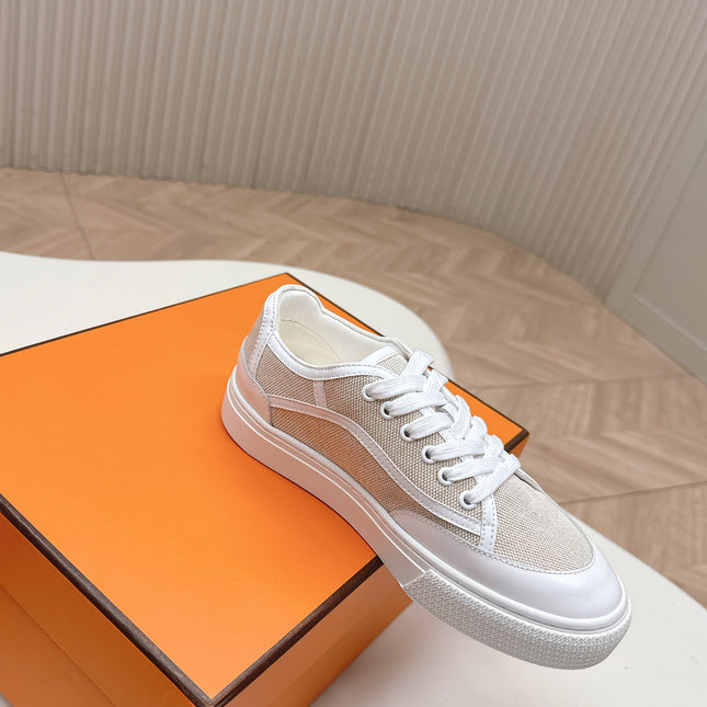 HM 25S SNEAKER LOW SPORTS IN BEIGE CANVAS MIX WHITE LAMBSKIN