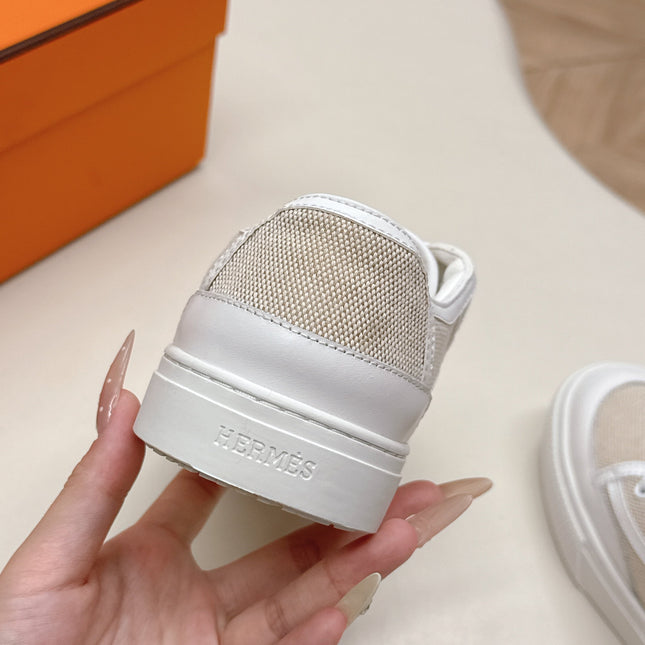 HM 25S SNEAKER LOW SPORTS IN BEIGE CANVAS MIX WHITE LAMBSKIN