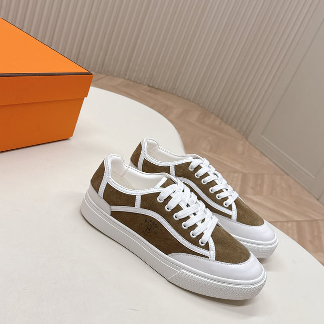 HM 25S SNEAKER LOW SPORTS IN BROWN SUEDE MIX WHITE LAMBSKIN