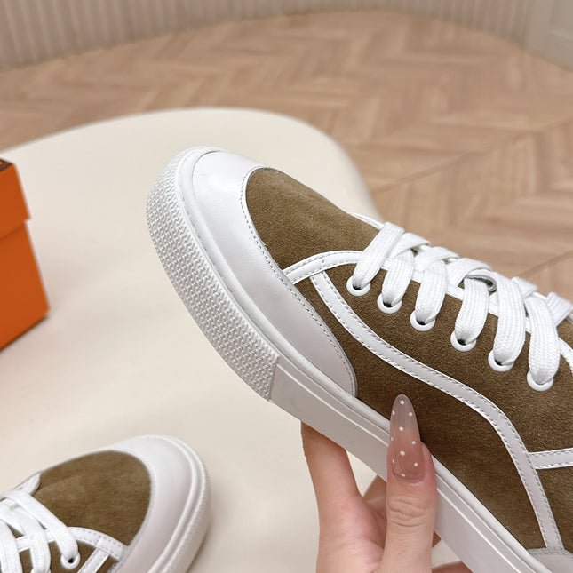 HM 25S SNEAKER LOW SPORTS IN BROWN SUEDE MIX WHITE LAMBSKIN