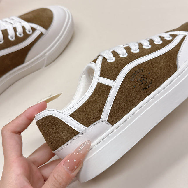 HM 25S SNEAKER LOW SPORTS IN BROWN SUEDE MIX WHITE LAMBSKIN