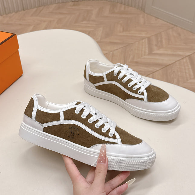 HM 25S SNEAKER LOW SPORTS IN BROWN SUEDE MIX WHITE LAMBSKIN