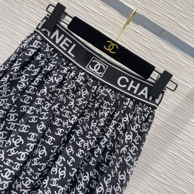 CC 2025 Double C Printed Skirt Black White Polyester Fiber