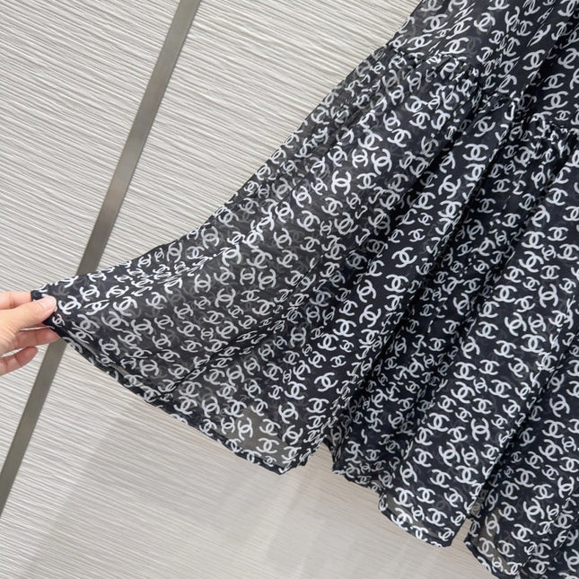 CC 2025 Double C Printed Skirt Black White Polyester Fiber