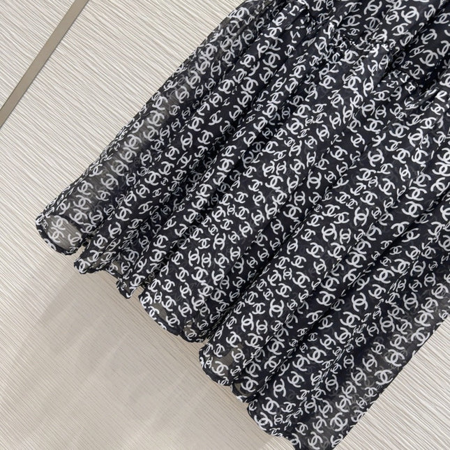 CC 2025 Double C Printed Skirt Black White Polyester Fiber
