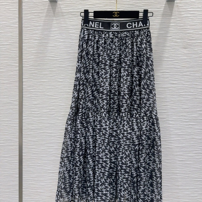 CC 2025 Double C Printed Skirt Black White Polyester Fiber