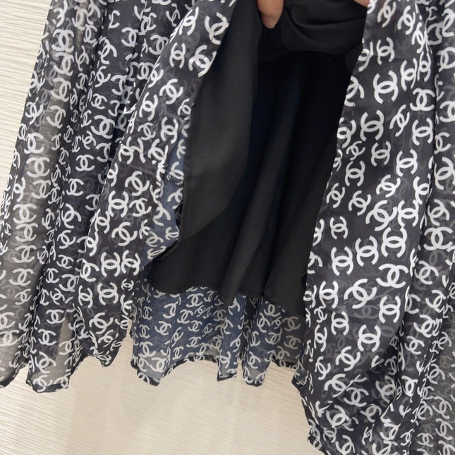 CC 2025 Double C Printed Skirt Black White Polyester Fiber