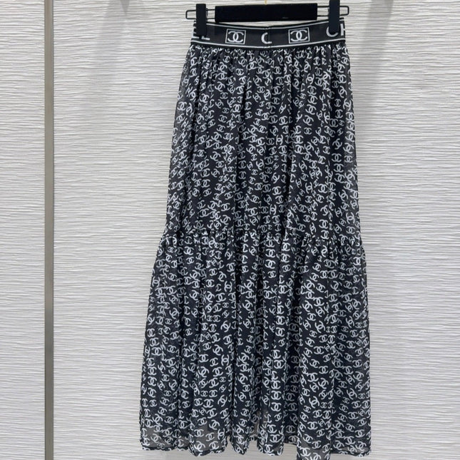 CC 2025 Double C Printed Skirt Black White Polyester Fiber
