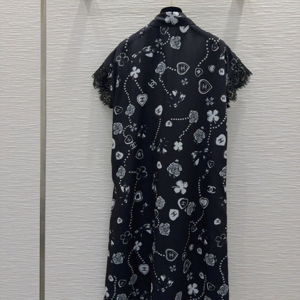 CC 2025 Printed Dress Black White Polyester Fiber