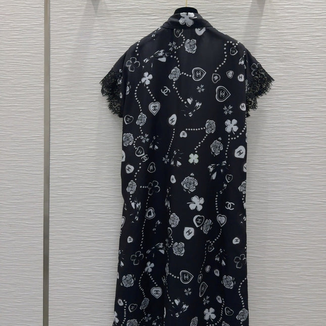 CC 2025 Printed Dress Black White Polyester Fiber
