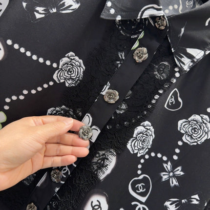 CC 2025 Printed Dress Black White Polyester Fiber