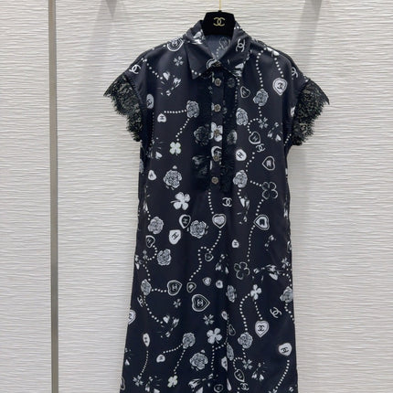 CC 2025 Printed Dress Black White Polyester Fiber