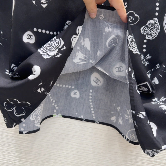 CC 2025 Printed Dress Black White Polyester Fiber