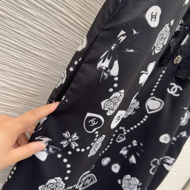 CC 2025 Printed Dress Black White Polyester Fiber